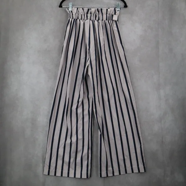 Blue Stripe‎ Belted Wide Leg Boho Pull On Straight Leg Trousers Pant S Small - Image 3