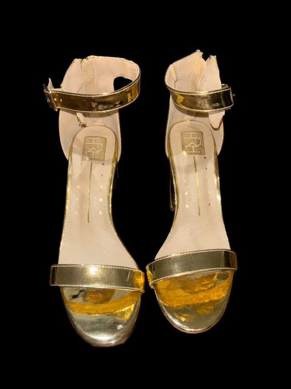 Forever 21 Gold Metallic Thick Platform Heels With Ankle Straps Size 9 Constance-01 - Image 2