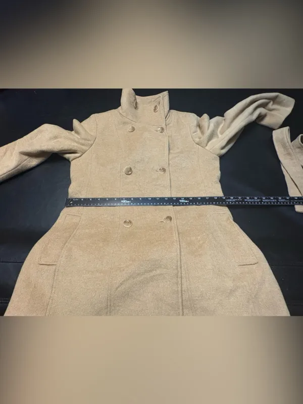 Calvin Klein Camel Wool Blend Belted Double Breasted Coat Funnel Neck Med? - Image 12