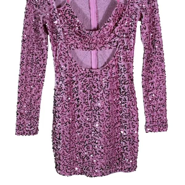 MI558 Sexy Cutout Sparkly Sequin Mini Dress Pink Glam Party Birthday Size S - Image 4