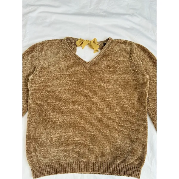 Buffalo Women’s David Bitton Yellow Knit Sweater Long Sleeve Cut Out Back Size L - Image 5