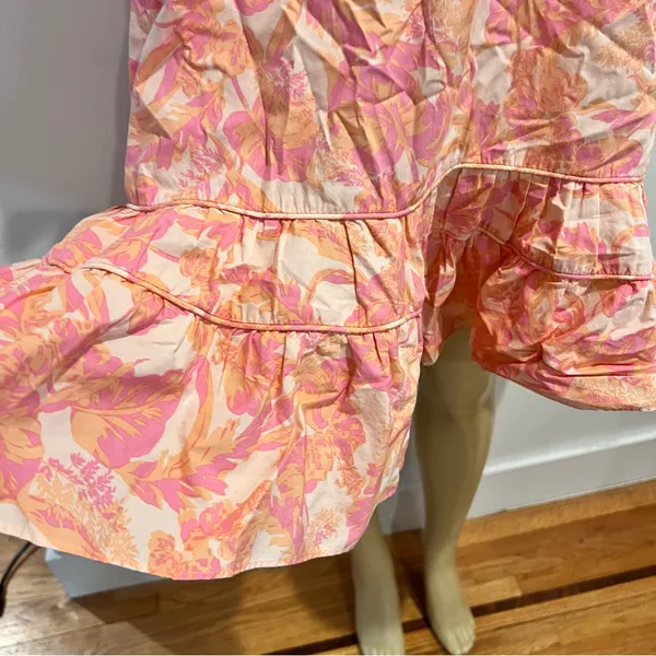 Olivaceous Pink Floral Dress Sz M Puff Sleeves Ruffle - Image 4