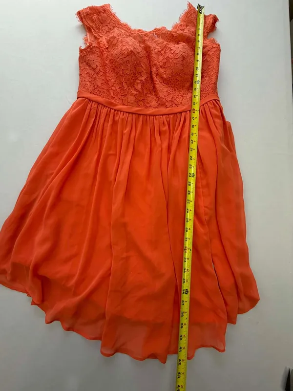 Azazie Tangerine Orange Lace Bodice Chiffon Skirt High-Low Bridesmaid Dress - Image 7