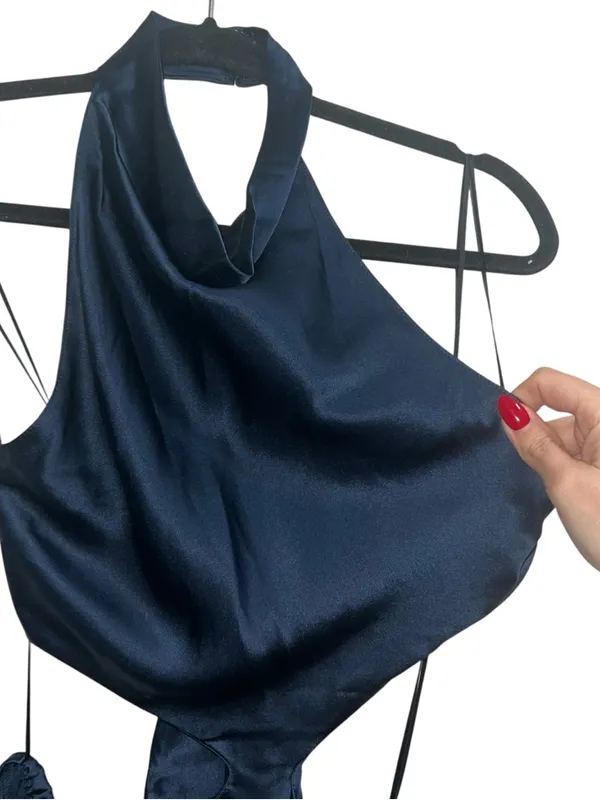 NEW NWT Amanda Uprichard X Revolve Kaye Cutout 100% Silk Mini Dress In Ink Navy - Image 5