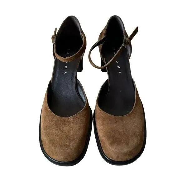 Paloma Round Square Suede Toe Chunky Heels Mary Jane Shoes feature leather 7.5 - Image 2