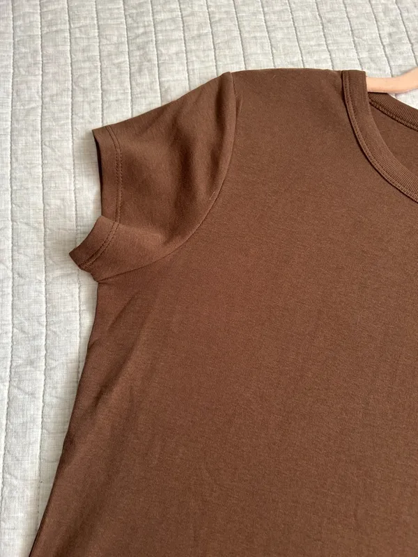Vtg Y2K 90’s Mossimo 100% cotton Brown baby ringer T-shirt large minimalist - Image 9