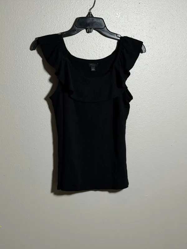 Ann Taylor Factory Women Minimalist Neutral Black Ruffle Sleeve Tank Top size M‎ - Image 2