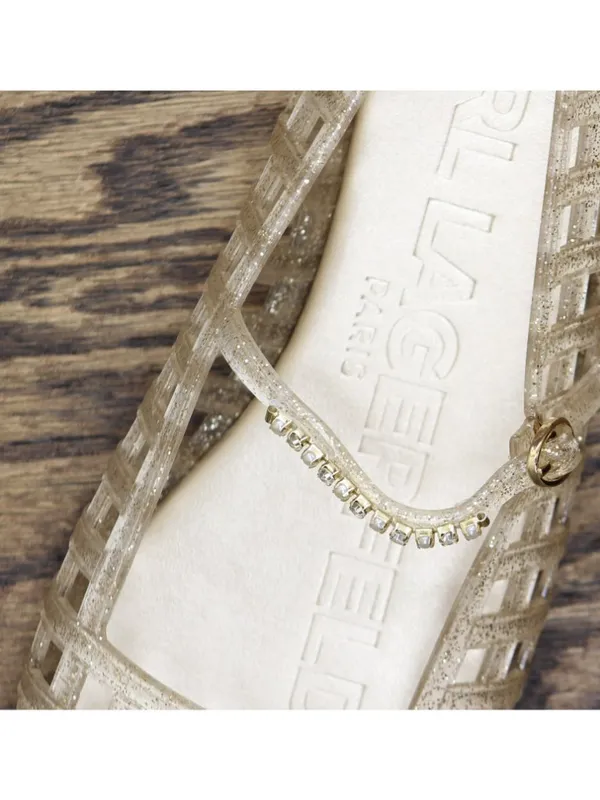 NWT Karl Lagerfeld Paris Juliska Mary Jane Jelly Flats KL265546 White Gold 8M - Image 14