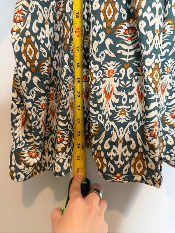 DR2 Boho Peasant Blouse Womens Large Green Floral Puff Sleeve Cotton Shirt - Image 7