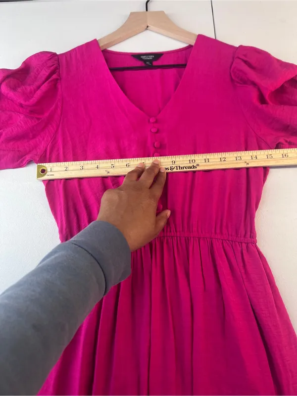 Simply Vera Vera Wang Semi Satin‎ Pink V-Neck Puff Sleeve Maxi Dress Size XS NWT - Image 13
