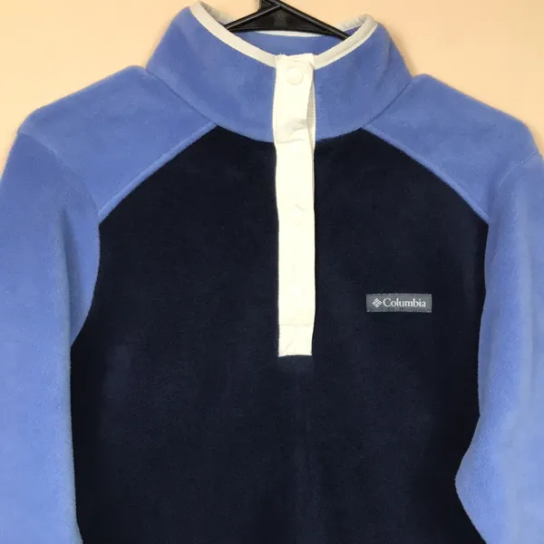Columbia Women’s Fleece Color Block Blue White Snap Button Pullover Sweatshirt - Image 2