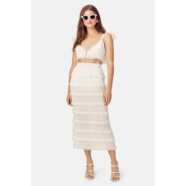 For Love & Lemons Posie White Lace Pleats V-Neck Crop Top Size Medium‎ - Image 2
