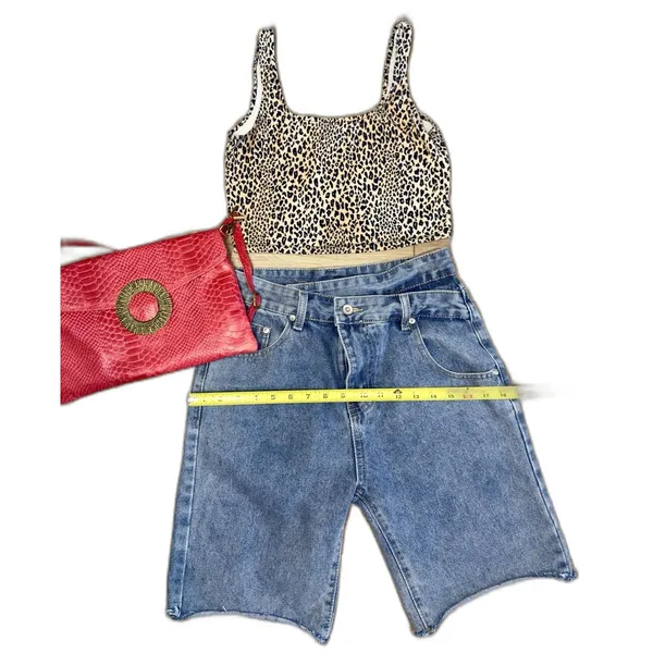 Y2K 90s High Waist Asymmetrical Denim Shorts Womens S Blue Mom Jean Summer - Image 8