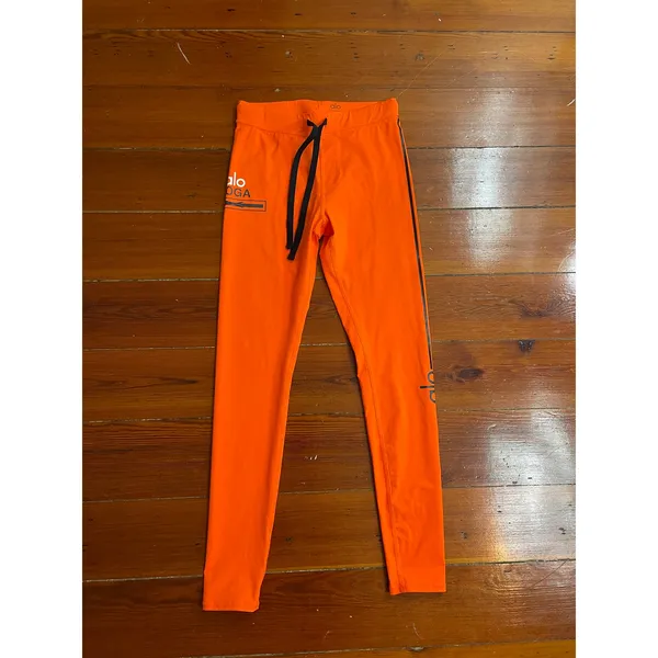 Alo Yoga Orange Logo Side Stripe Drawstring Leggings Women’s Small - Image 6