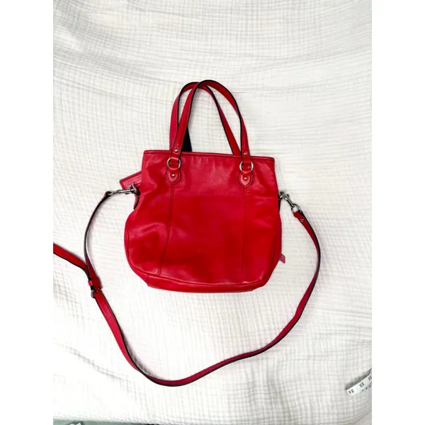 Women's Coach Orange red Leather Crossbody Bag One Size with Navy Blue Charm - Image 2