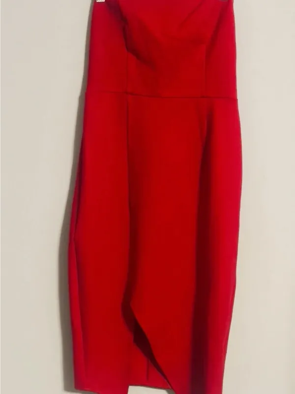 Lulus Strapless Bodycon Dress Sz S Jazzie Red Asymmetrical Hem Wedding Guest - Image 6