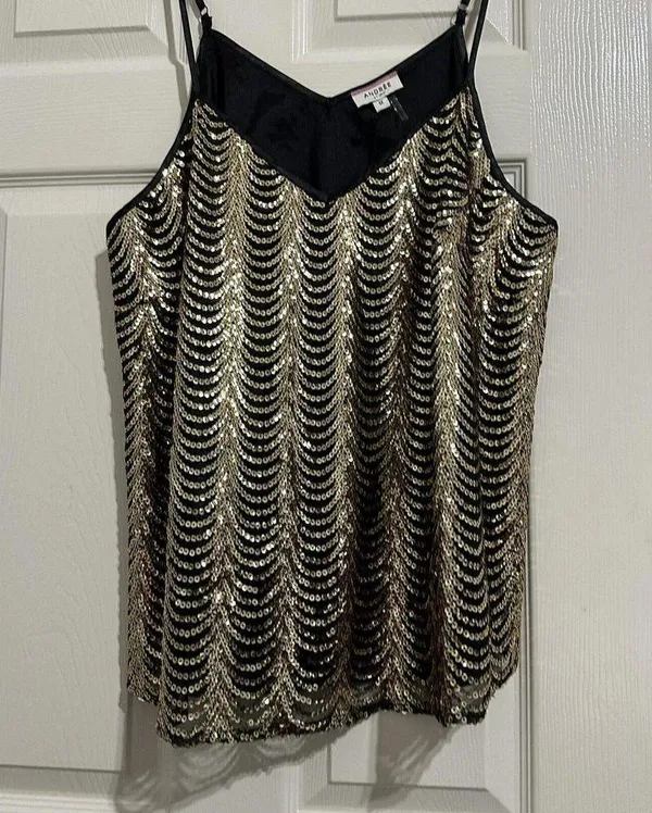 Andree By Unit Gold Sequin Black Sleeveless Tank For Party Sz 1X NWT $51 - Image 5