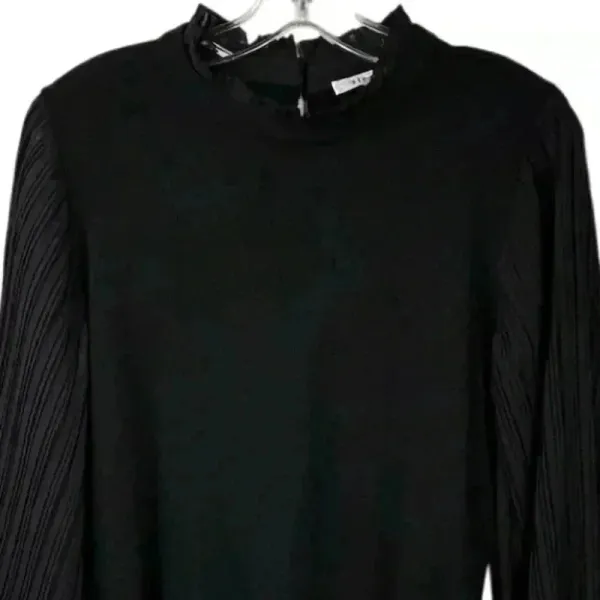 Sioni Women's Black Sheer Pleated Sleeve Mock Neck Blouse Size M‎ - Image 11