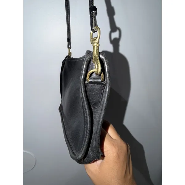 VTG Coach 70's Basic Bag Made in NYC USA Black Leather Clutch Wristlet Crossbody - Image 4