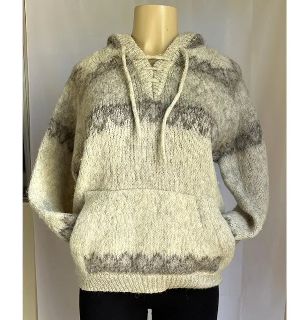 Vintage STOBI Knit Fleece Denmark Nordic Sweater cream Size S Pullover 100% wool - Image 4