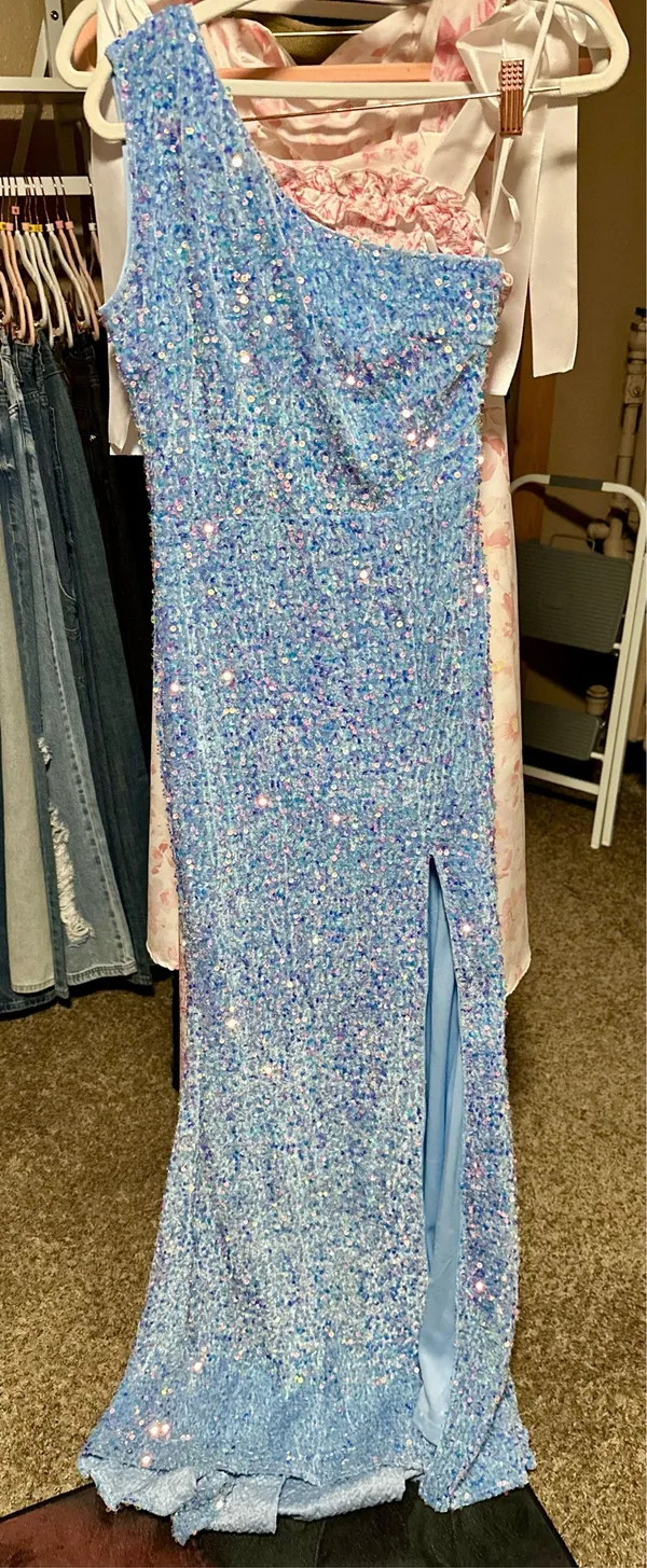 Authentic Digs Boutique One Shoulder Baby Blue Prom Dress - Image 5