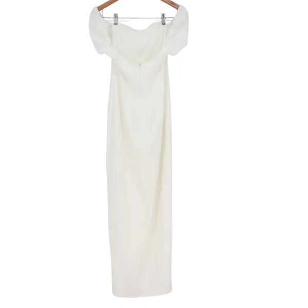 Lulus White Off The Shoulder Puff Sleeve Maxi Dress Side Slit Size L Formal - Image 6