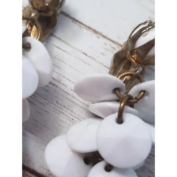 Vintage Clip On Earrings White Dangle - 1 & 5/8" Long - Image 7