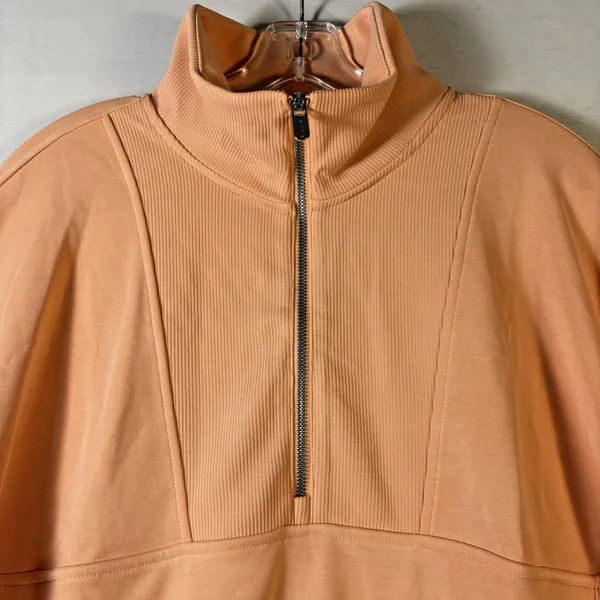 Athleta Seasoft‎ Rib 1/4 Zip Popover Sweatshirt Apricot Orange Women Large NEW - Image 3