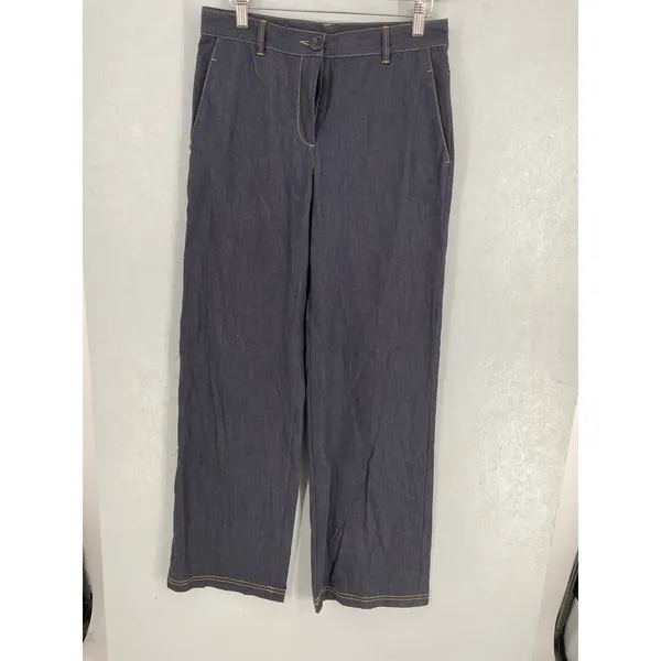 Zara Womens Wide Leg Jeans Dark Wash Contrast Stitching Size S 26 - Image 2