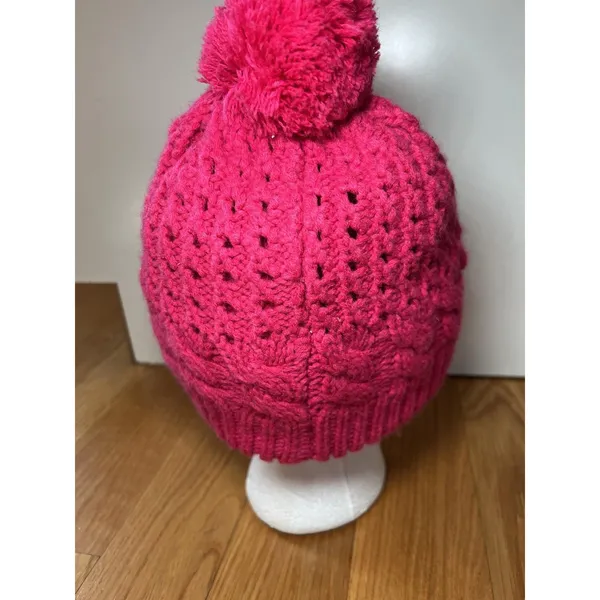 Pom Pom Knit Hat Beanie Womens One Size Pink Cable Bobble Winter Soft Warm - Image 4