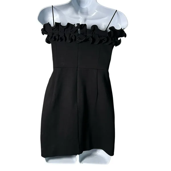 Amanda Uprichard Envy Mini Dress Sz S Black Sleeveless Ruffle - Image 3