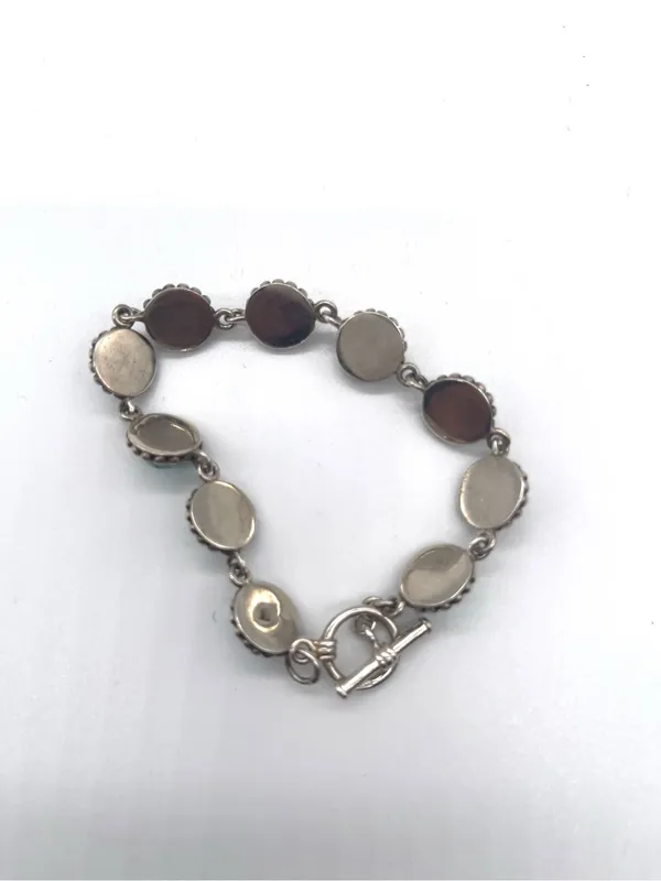 Turquoise Stone 925 Sterling-Style Toggle Bracelet - Women Jewelry - Image 2