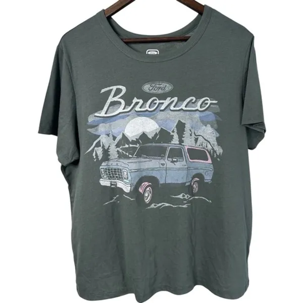 Hybrid Apparel Ford Bronco‎ Official Licensed Women 2X Off Road VTG Bronco Green Shirt Casual - Image 2