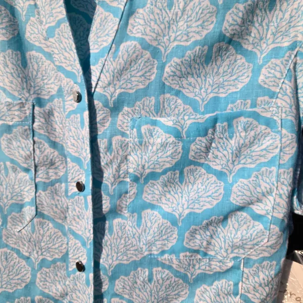 Coral Bay Linen Sleeveless Button Front Shirt Turquoise & White M - Image 8