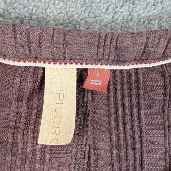 Pilcro Anthropologie Mauve Puff Sleeve Cardigan Women's Large Ribbed Stretch - Image 4