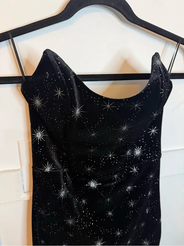 Superdown Black Velour Celestial Stevie Sweetheart Mini Dress - Image 7