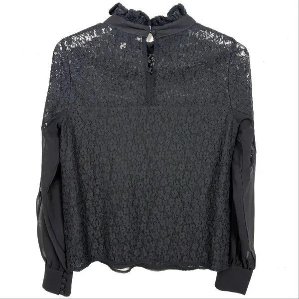 Tuckernuck Lace High Neck Sheer Balloon Sleeve Blouse Sheer Black Size Small - Image 4