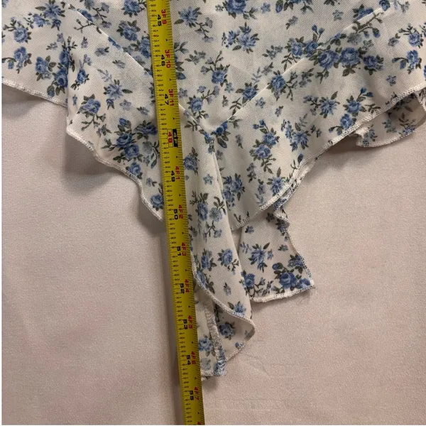 Floral Mesh Dress Womens S Handkerchief‎ Hem Y2K Cottage Coquette Romantic Party - Image 9