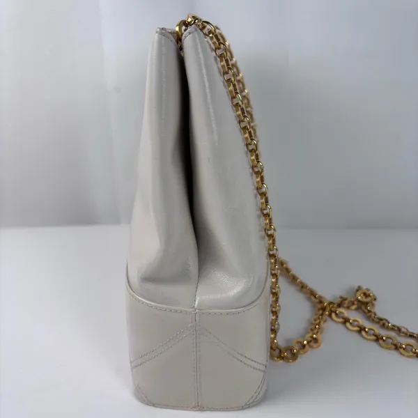 Authentic Salvatore Ferragamo Vintage Cream Leather Tote Bag Gold Chain Strap - Image 3