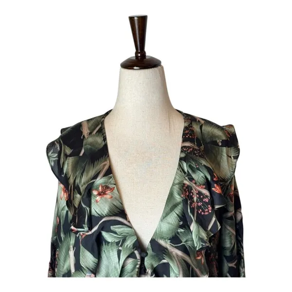 Johanna Ortiz‎ X H&M Dress Women Medium Green Tropical Floral Flounce Mini NWT - Image 5