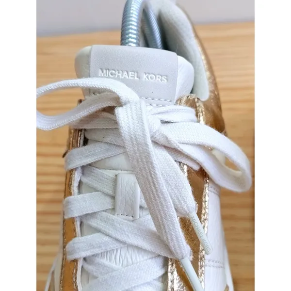 Michael Kors Women's Gold White Leather Sneakers Shoes Size 8.5 M LS24F Low Top - Image 8