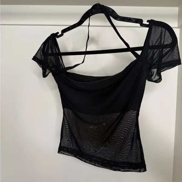 White Fox Boutique Black Sheer Short Sleeve Top - Image 2