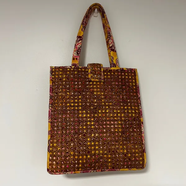 Vera Bradley Paisley Rattan Straw Wicker‎ Weave Tote Bag Floral Yellow Boho - Image 6