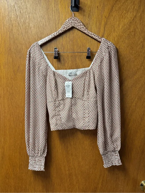 Abercrombie & Fitch A&F Long Puff Sleeve V-Neck Blouse Top Brown Medium NEW NWT - Image 12