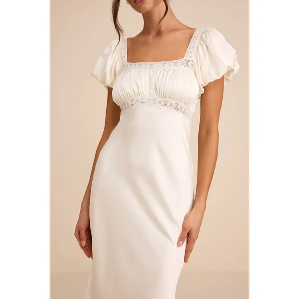 Lulus Catherine Ivory Satin Puff Sleeve Slip Midi Dress Romantic Cocktail L NWT - Image 2