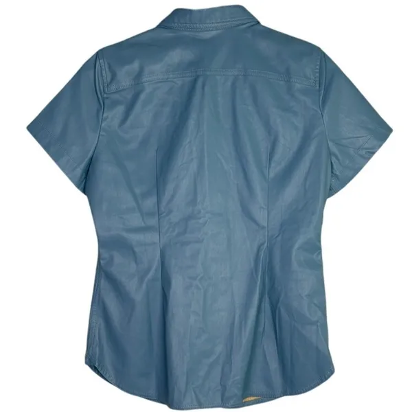 J.Crew Slim Fit ShortSleeve Faux Leather Shirt Snap Button Down 4 Dusty Sea Blue - Image 4