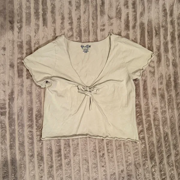 John‎ Galt Brandy Melville Sage Green Tie Front Lettuce Edge Ribbed Crop Top OS - Image 2