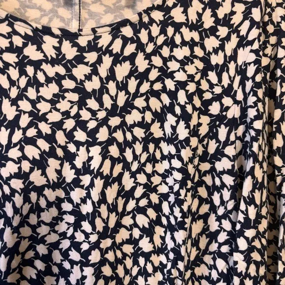 Lark & Ro Dress Fit Flare Midi Dress 3/4 Sleeve Navy‎ Blue White Flower Large - Image 3