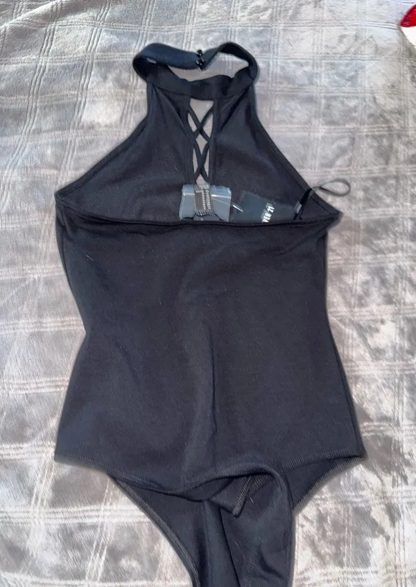 FOREVER 21+ Lace-Up Halter Bodysuit black size M - Image 5