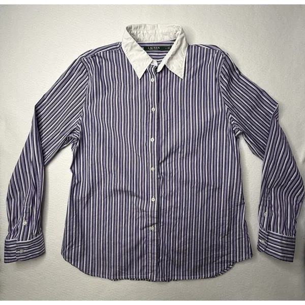 Lauren Ralph Lauren Womens Sz L Purple White Striped Preppy Corporate Chic Work - Image 10
